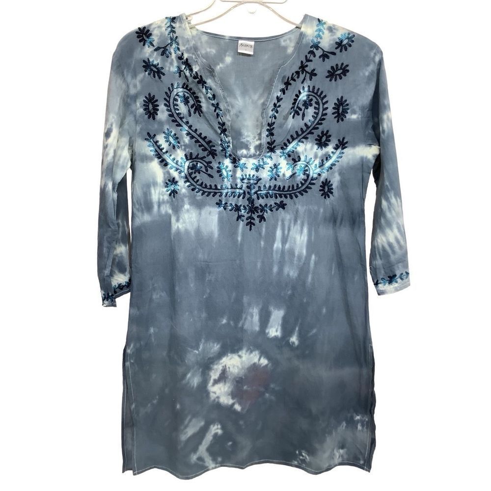 Highness Tunic Style Blue/Blue Gray Tye Dye Top Size Small